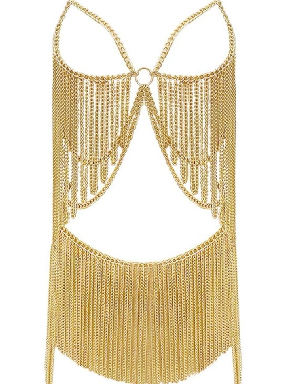 Gold Fringe Body Chain Harness Festival Rave Statement Jewelry